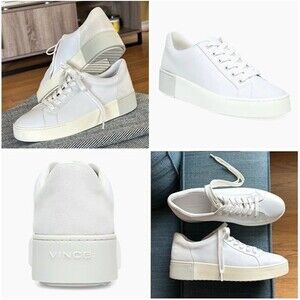 VINCE Bensley Leather & Suede 2 Toned Lace Up Platform Sneakers White Gray 9.5